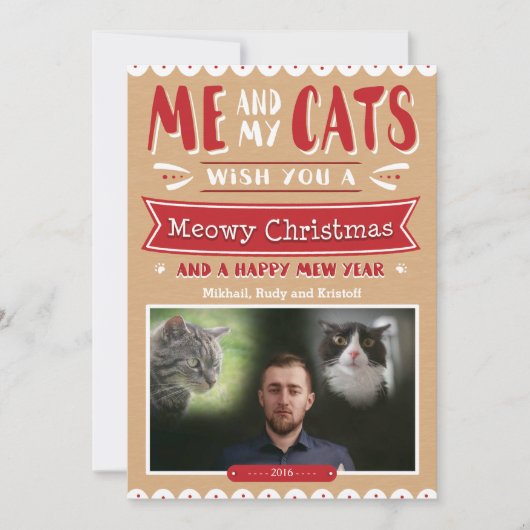 MeとMy Cats Christmas 5x7のフォトカード シーズンカード (正面)