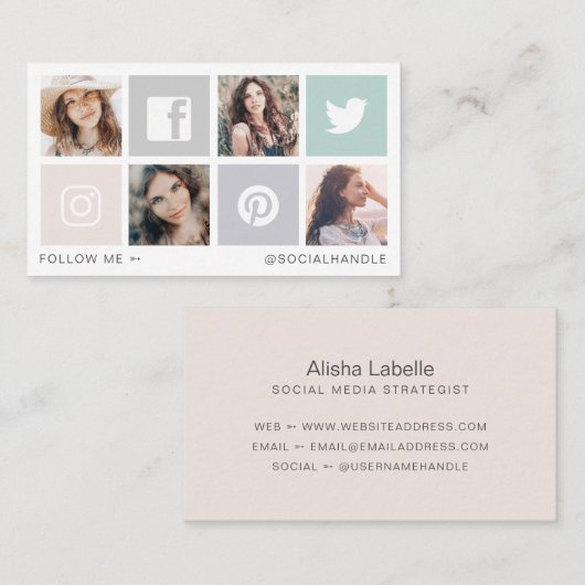 Meソーシャル後を追メディア広場グリッド写真コラージュ 名刺 (正面/裏面)