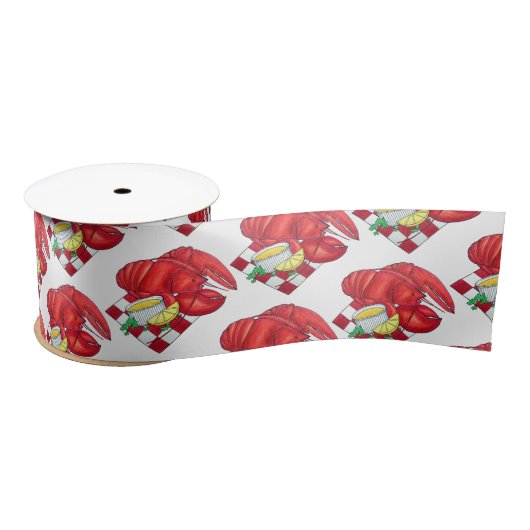 MEメインロブスターシャックシーフードディナーレッドギンガム サテンリボン (リール)