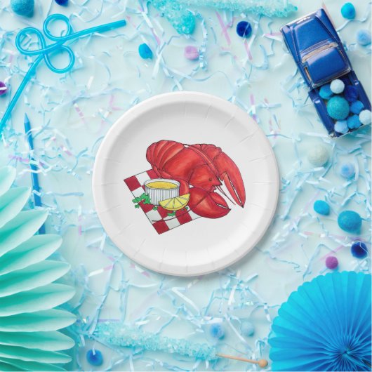 MEメインロブスターシャックシーフードディナーレッドギンガム ペーパープレート (パーティー)