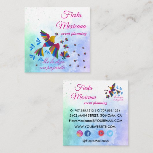 "Me lo dijo un pajarito" Arte Popular Mexicano スクエア名刺 (正面/裏面)