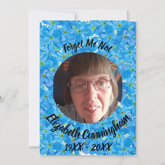 Me Not 忘れ Poem Blue  imageメモリアルカード 招待状 (正面)