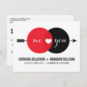 Me & You Vennダイアグラムハート日付ポストカードの保存 案内ポストカード (正面/裏面)