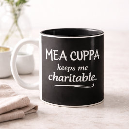 Mea Cuppa Keeps Me Charitable カトリックのユーモア マグ