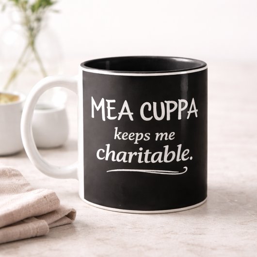 Mea Cuppa Keeps Me Charitable カトリックのユーモア マグ