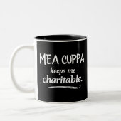 Mea Cuppa Keeps Me Charitable カトリックのユーモア マグ (左)