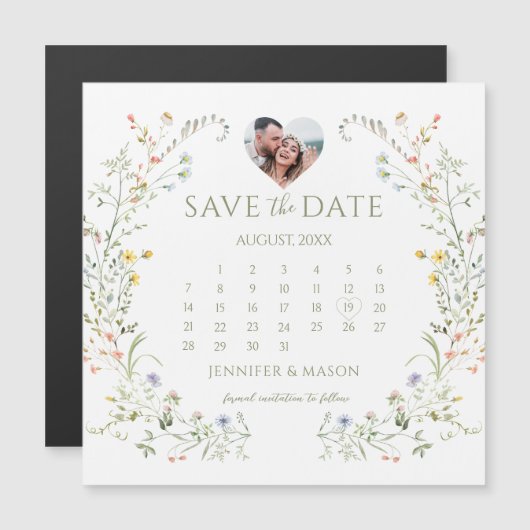 Meadow カラフル Flower Save the Date Photo Magnet (正面/裏面)