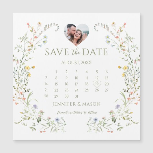 Meadow カラフル Flower Save the Date Photo Magnet (正面)