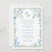 Meadow Blueフランスのバラの結婚QRコード写真 招待状 (正面)