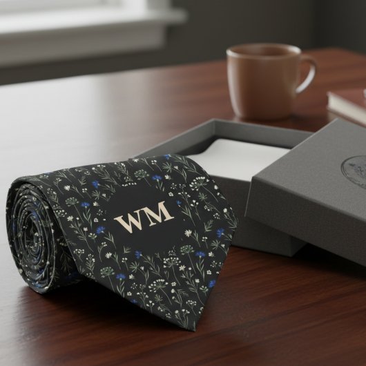 Meadow Floral Monogram – Groomsmen wedding ネクタイ