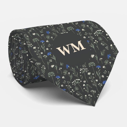 Meadow Floral Monogram – Groomsmen wedding ネクタイ (ロール)