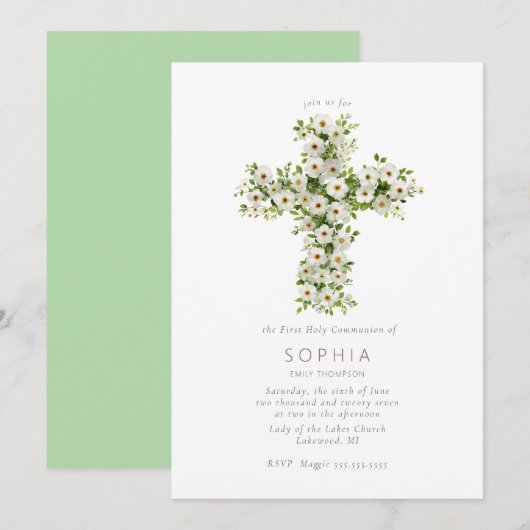 Meadow flower cross the First Holy Communion 招待状 (正面/裏面)