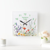 Meadow Flowers and Lavender スクエア壁時計 (ホーム)