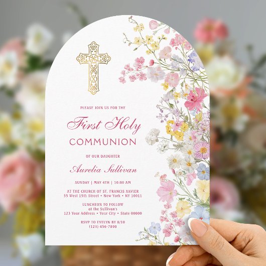 Meadow Flowers Arch First Communion Invitation 招待状