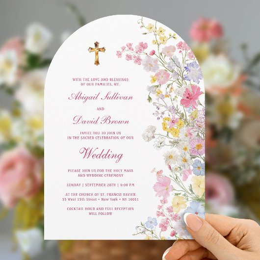 Meadow Flowers Arch Religious Wedding 招待状