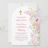 Meadow Flowers Arch Religious Wedding 招待状 (正面)
