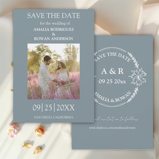 Meadow Flowers Blue Gray Photo Save the Date セーブザデート