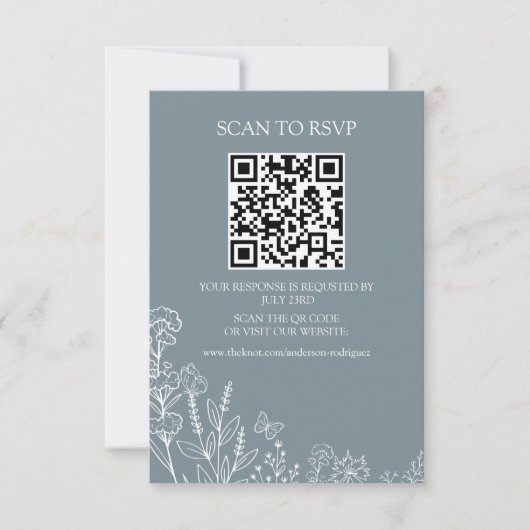 Meadow Flowers Blue Gray Scan QR RSVPカード (正面)