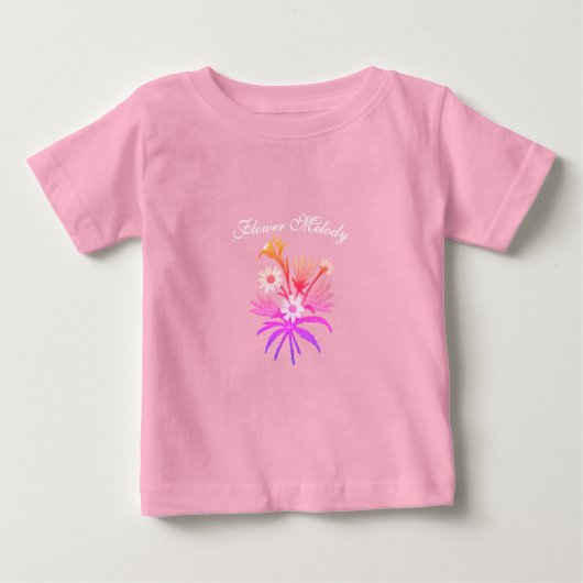Meadow Flowers Embroidery – Botanical Fantasy Pink ベビーTシャツ (正面)