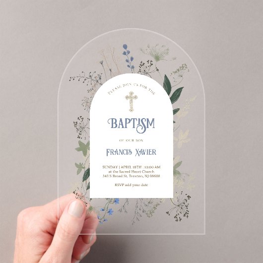 meadow flowers frame Baptism Invitation アクリル招待状 (インサイチュ (ポータブル))