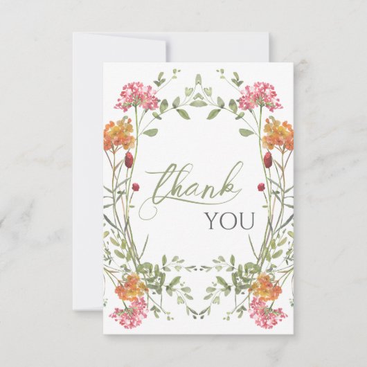 Meadow Flowers Watercolor Baby Shower サンキューカード (正面)