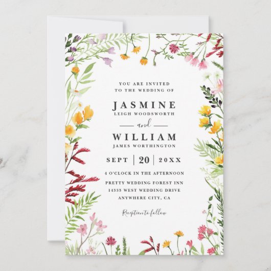 Meadow Flowers Wildflowers Rustic QR Code Wedding 招待状 (正面)