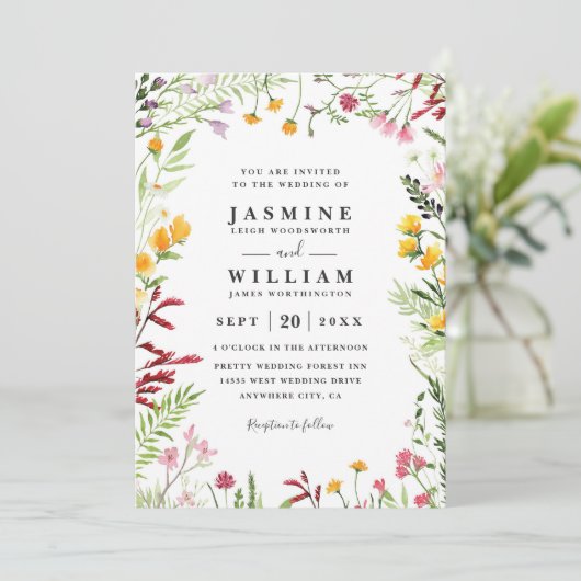 Meadow Flowers Wildflowers Rustic QR Code Wedding 招待状 (スタンド正面)