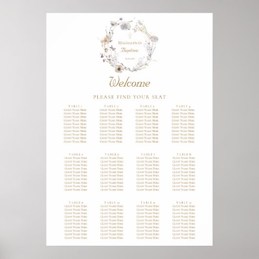 meadow flowers wreath design Baptism seating chart ポスター (正面)