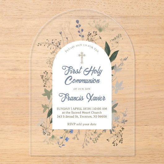 meadow greenery frame First Holy Communion アクリル招待状 (正面)