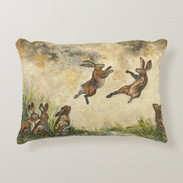 Meadow Matchup Playful Hares in a Meadow  アクセントクッション