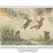 Meadow Matchup Playful Hares in a Meadow  シール (正面)