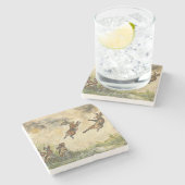 Meadow Matchup Playful Hares in a Meadow ストーンコースター (横)