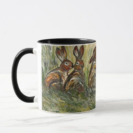 Meadow Matchup Playful Hares in a Meadow Rabbits マグカップ (左)