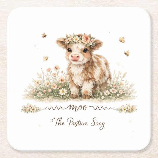 Meadow Melody cow paper plates スクエアペーパーコースター (正面)