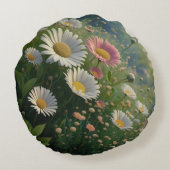 Meadow Whispers:開花のデイジー交響曲 ラウンドクッション (裏面)