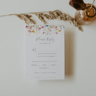 Meadow Wildflowerの結婚メニュー選択RSVP 出欠カード