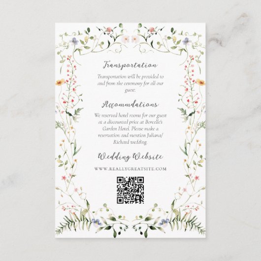 Meadow Wildflower Boho素朴写真結婚ズ エンクロージャーカード (裏面)