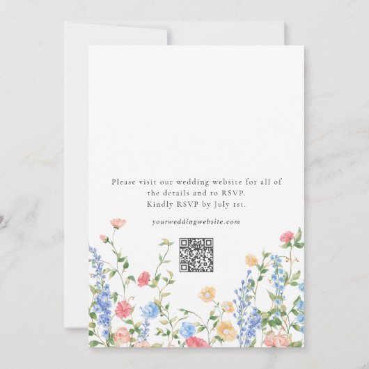 Meadow Wildflower Summer QR Code RSVP Wedding 招待状 (裏面)