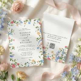 Meadow Wildflower Summer QR Code RSVP Wedding 招待状