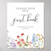 Meadow Wildflower Wedding Guest Book Sign ポスター (正面)