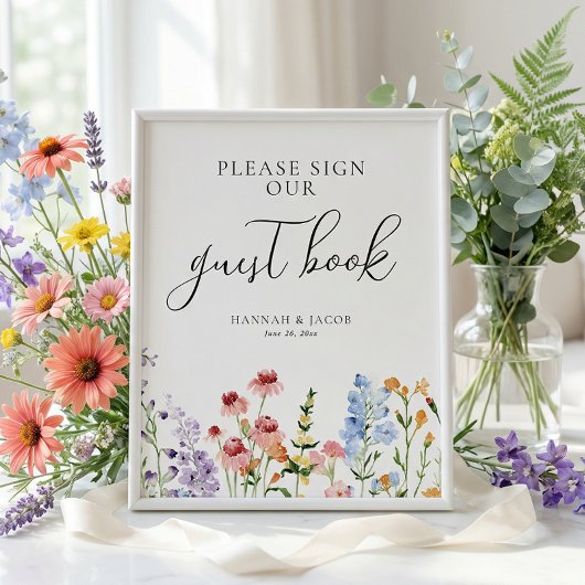 Meadow Wildflower Wedding Guest Book Sign ポスター