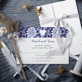 Meadow Wildflowers Blue Indigo Pattern Wedding 出欠カード