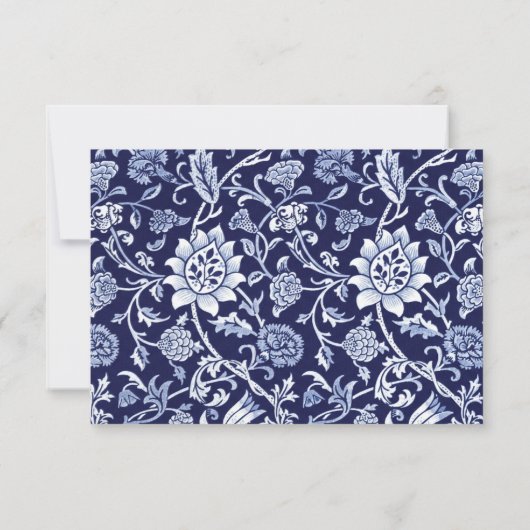Meadow Wildflowers Blue Indigo Pattern Wedding 出欠カード (裏面)