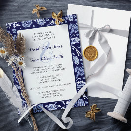 Meadow Wildflowers Indigo Blue Wedding Invitation 招待状