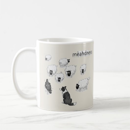 Mêahdness Funny Sheep Dog Pen Sketch Cartoon コーヒーマグカップ (左)