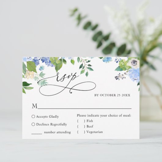 MEAL CHOICE エレガント Blue Hydrangea結婚's 出欠カード (スタンド正面)
