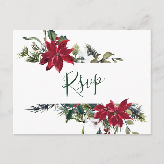 MEAL CHOICE エレガント Red Poinsettia Wedding RSVP ポストカード (正面)