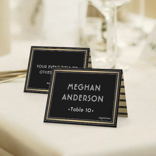 Meal Choice Elegant Black and Gold Escort Card テーブルナンバー