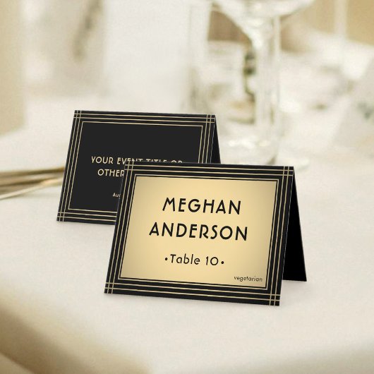 Meal Choice & Name Elegant Black Gold Escort Card テーブルナンバー