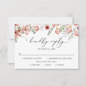 Meal Options Dusty Pink Waterカラーフローラ結婚ズ 出欠カード (正面)